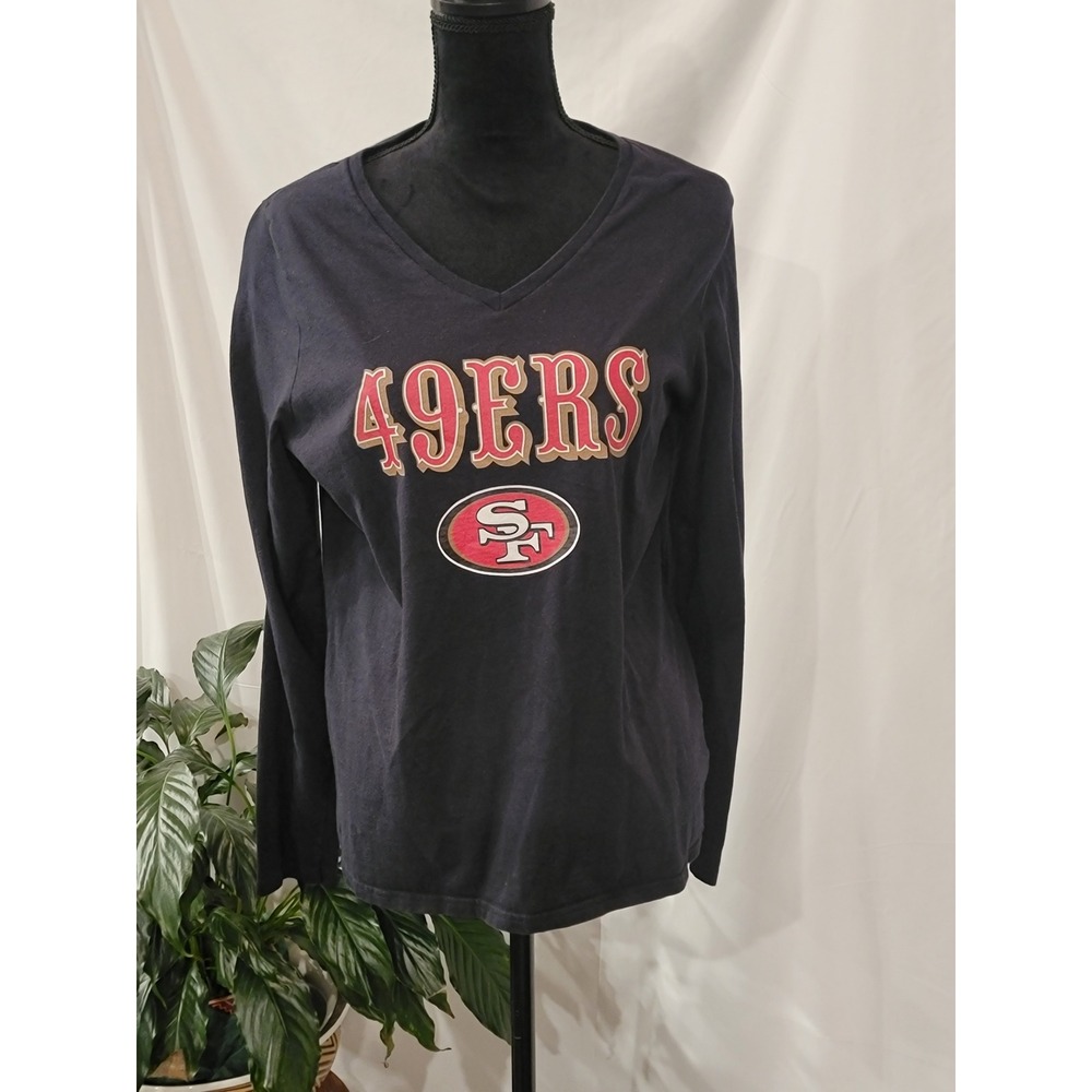 Fanatics San Francisco 49ers Womens Black Long Sleeve V-Neck Graphic Tee L